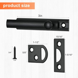 KOVOSCH Solid Brass Surface Bolt 3 Inch, Heavy Duty Concealed Slide Surface Door Bolt, Black
