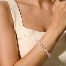 Bivei Pearl Bracelet for Women 8 mm Semi Precious Natural Stone Stretch Elastic Jewellery Yoga Gifts, Stone, No gemstone