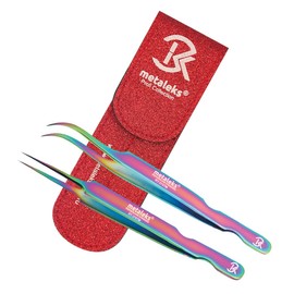 2PCS Japanese Stainless Steel, Eyelash Extension Tweezers, Matt Finish,Black Magnetic Double Tweezers Pouch (RT-05TM01)