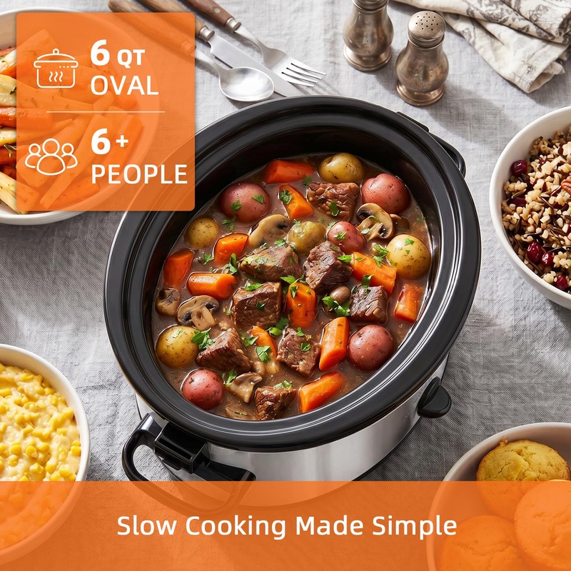 6 Quart Slow Cooker with Locking Lid, Removable Stoneware &