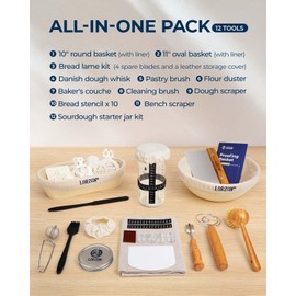 Lorzon Proofing Baskets with Sourdough Starter Jar Kit, 10" Round & 11" Oval Plastic Bannetons, Sourdough Bread Baking Supplies