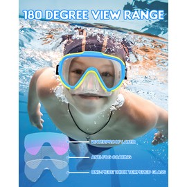 Zeligerstar Kids Snorkel Mask, 180° Panoramic View Diving Mask, Anti-Fog Swimming Mask with UV Protection Lens, Anti-Leak Kids Swimming Goggles for Boys Girls Youth 6-14