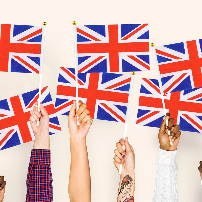100 Pcs British Stick Flags British Union Flags 5 x