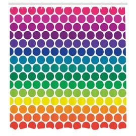 Ambesonne Lunares Cortina de Baño, Coloreado Arco Iris Puntos Grandes, Paño Conjunto de Decoración de Baño de Tela y Ganchos, 84" Extra Alta, Multicolor