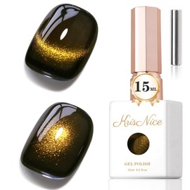 KRISNICE 15ML Ice Glass Cat Eye Gel Polish with Magnet Holographic Glitter Shimmer Translucent Sheer Color Salon Soak Off Magnetic at Home (Black Gold-MY007)