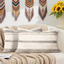 HEAVYWOOD Boho Throw Pillow Covers 20 * 12 Inch Set of 2 Decorative Accent Pillowcase Farmhouse Bohemian Neutral Textured Cushion Cover for Couch Sofa Bedroom Living Room (Gray, 20 * 12)