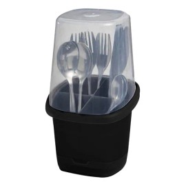Lujoso Porta Cubiertos Con División Y Tapa Para Mesa Negro Negro