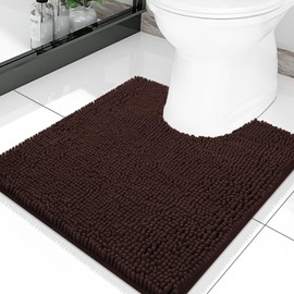 Smiry Luxury Chenille Toilet Rugs U-Shaped 20''x20'', Soft Absorbent Non-Slip Contoured Rugs, Machine Washable Contour Bath Mats for Bathroom Toilet, Brown