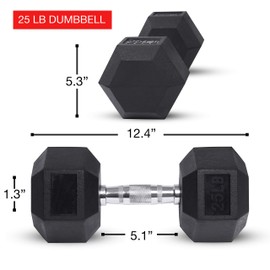 JFIT Rubber Hex Dumbbells, 25 lb.