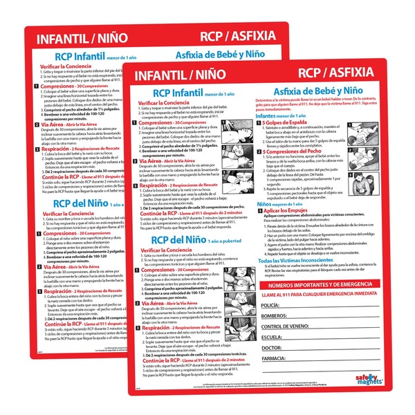 2 Pack: Infant and Child CPR/Choking First Aid in Spanish - Laminated Card with Magnets - 8.5 x 11 in.