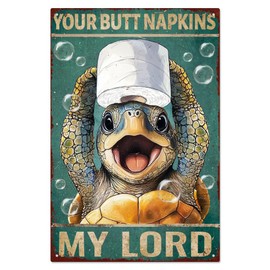 WADORN Ocean Turtle Funny Metal Tin Sign, Your Butt Napkins My Lord Vintage Metal Sign Retro Ocean Turtle Funny Bathroom Home Wall Decor Plaque for Toilet Restroom Bedroom Washroom, 7.9x11.8 Inch