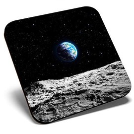 Great Single Coaster Square - Planet Earth Space NASA Moon Blue |Glossy Quality Coasters | Tabletop Protection for Any Table Type #24374