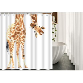 Moslion Giraffe Bathroom Shower Curtain Wild Animal Watercolor Giraffe Brow White Feather Shower Curtains Home Decorative Waterproof Polyester Fabric Shower Curtain with Hooks 72x72 Inch