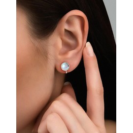 Silvora S925 Silver Moonstone Clip-on Earrings with Circle of Small White Zircon,Non-Pierced Earrings