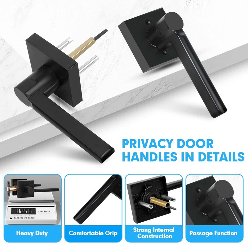 RAZCC Passage Door Handles, 5 Pack Square Black Interior Door