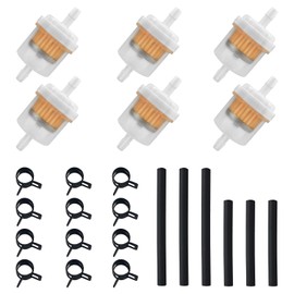 1/4Inch Motorcycle Fuel Filter Inline Kit, 6pcs 6mm Fuel Filter, 12pcs 8mm Black Hose Clamps, 6pcs 10/15cm Fuel Hose Clamps for Car Moped Motorcycle Lawn Bike Scooter