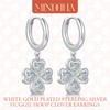 MINDDHA 18K White Gold Plated Drop Dangle Clover Huggie Hoop