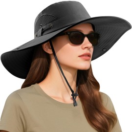 DRESHOW Women Sun Hat Wide Brim Outdoor UV Protection Summer Hats Foldable Mesh Beach Fishing Bucket Cap