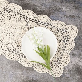AUEAR, 2 Pcs Crochet Cotton Lace Placemats Doilies Rectangle Doily Beige Handmade for Dressers and End Tables, 17 * 9.5 inch