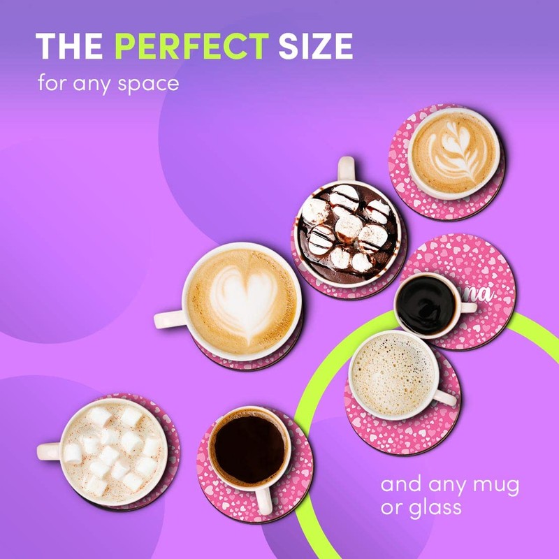 4 x Boxed Round Coasters - Name Hanna Pink Hearts