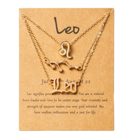 PANTIDE 3Pcs Leo Zodiac Layer Necklaces for Women Retro 14K Gold Plated 12 Constellation Pendant Letter Necklace Exquisite Letter Horoscope Old English Zodiac Sign Necklace Jewelry Birthday Gift