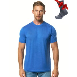 Merino Wool Undershirt for Men – Lightweight Thermal T-Shirt + Socks (X-Large, Cobalt Blue)