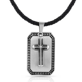Montana Silversmiths Christian Faith Cross Men's Necklace (Striking Edge Cross Dog Tag)