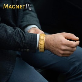 MagnetRX MagnetRX? 3X Strength Titanium Magnetic Bracelet C Magnetic Bracelets for Men C Premium Fold-Over Clasp and Adjustable Length with Sizing Tool (Gold)