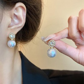 Pearl Earrings for Women Sparkle Rhinestone Pearl drop Earrings Pearl Tassel Earrings Dainty Freshwater Pearl Dangle Earring Pearl Earrings Bridal Wedding Birthday Christmas Jewelry (A)