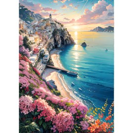 QINRUBB Santorin Diamond Painting Adults, 5D Sunset Diamond Painting Pictures Beginners, DIY Round Full Drill Diamond Painting Embroidery Cross Stitch Gifts Home Wall Decor 30 x 40 cm