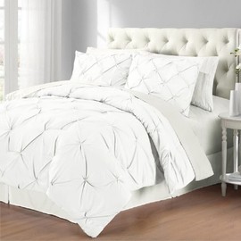 HNU 3pc Ice White Fluffy Comforter Set King All Season Elegant Aesthetic Bedding Supreme Plush Stylish Pinch Stitched Pattern Design Pleated Pintuck Appealing Texture Simple Classic Snuggle Decor