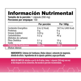 Cetonas de Frambuesa 500mg - Uno al día - Premium, Apta para Dieta Keto - 100 Cápsulas - S&V - Sin Gluten, Sin OMG.