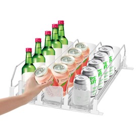 Longzhuo Drink Organizer for Fridge,Automatic Smooth Pusher Glide Fridge Organizer, Soda Dispenser with Width Adjustable, Beverage Organizer for Freezers, Supermarkets, Retail Stores