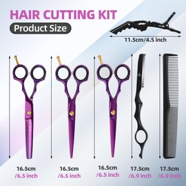 ETHTXE 9Pcs Professional Hair Scissors Set, Stainless Steel Barber Supplies – Includes Straight & Thinning Shears, Hair Thinning Knife – Multi-Use Haircut Tools for Home, Salon, and Barbers (Purple)