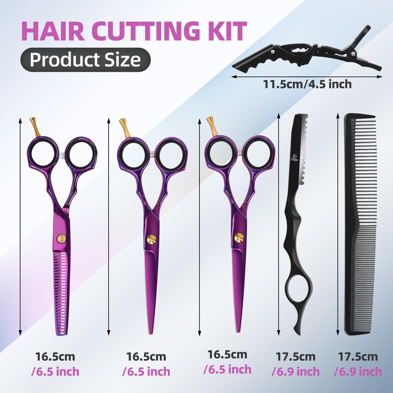 ETHTXE 9Pcs Professional Hair Scissors Set, Stainless Steel Barber Supplies
