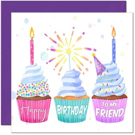 Friend Birthday Card for Women Cute Cupcake Birthday Cards for Friend