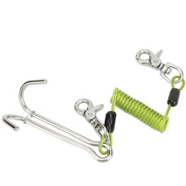 316 Stainless Steel Diving Current Hook Double Reef Drift Hook with Spiral Coil LanyardGreen