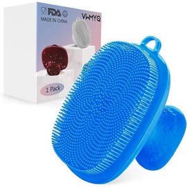 VMY Face Scrubber, Silicone Face Scrubber for Men, Facial Cleansing Brush Silicone Face Wash Brush Manual Waterproof Cleansing Skin Care Face Brushes for Cleansing and Exfoliating Black Lightweight Handle Comfort - Color: Blue