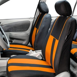 FH Group Striking Striped Car Seat Covers Full Set, Airbag and Split Ready with Carpet Floor Mats – Universal Fit for Cars Trucks & SUVs- Orange/Black