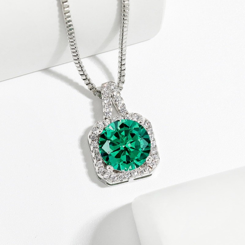 Green Cubic Zirconia Earrings and Necklace Set for Women 14K