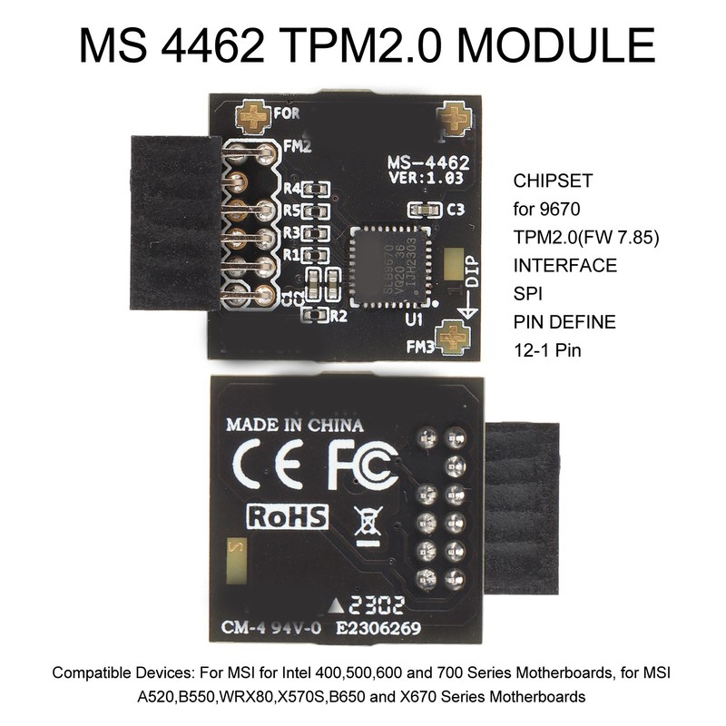 TPM2.0 Module TPM SPI 12Pin Module with SLB 9670 Standalone