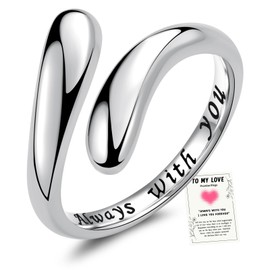 Senteria Sterling Silver Rings for Women Adjustable Silver Thumb Rings Open Teardrop Hug Rings for Women with Card Chunky Silver Ring Friendship Gifts for Women Couple