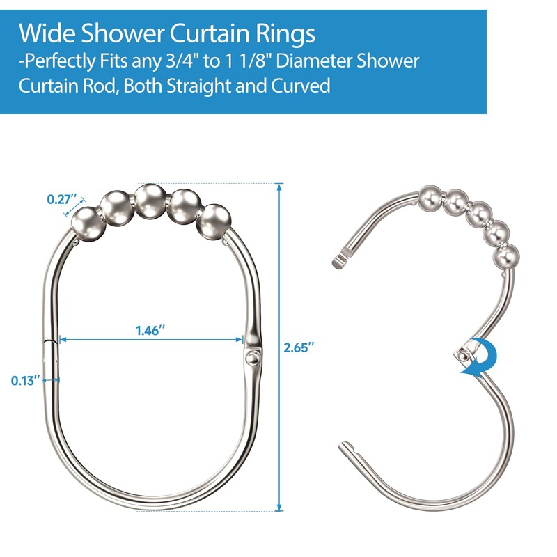 MENGJINGO 12PCS Wide Shower Curtain Hooks Rings, Rust Proof Stainless