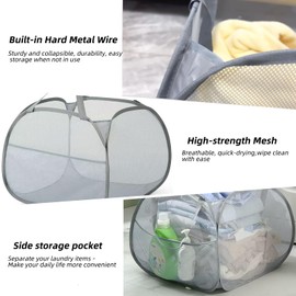 LunaMeet Collapsible Laundry Basket 90L, Foldable Mesh Pop-up Laundry Hamper with Handles, Dirty Clothes Hamper for Laundry with Side Storage Pocket(Gray, 2PCS)