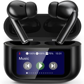 Touch Screen Earbuds, Smart Earphones with Touchscreen, 13 Functions Wireless Headphones Bluetooth 5.4, Touch Buds with LED Screen, ANC/ENC Noise Cancelling, 40H Playtime, for iOS Android (Black)