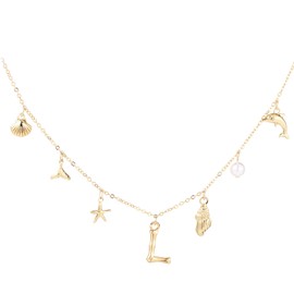 Mikovivi Initial A-Z Shell Letter Necklace, 17.72in Gold Letter Seashell Necklace Pendants Jewelry Beach Charm Necklace Birthday Anniversary Presents for Women Girls(L)