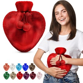 Happy Heaters Hot Water Bottle, 1L Hot Water Bottle with Fluffy Cover, Ideal for Period, Back & Neck Pain - Red Hot Water Bottle with Cover UK Perfect for Women, Seniors & Children