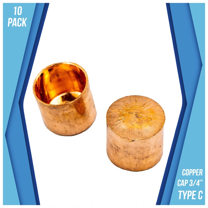 Harrier Hardware Copper Pipe Fitting Caps - 10-Pack, 3/4-inch Diameter