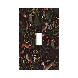 Retro Mushroom Owl Snails Animals 1 Gang Light Switch Cover Decorative Vintage Black Background Single Toggle Wall Plate Electrical Switchplate Home Decor for Living Room Bedroom Decorate