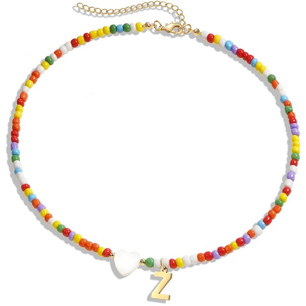 Suyi Initial Necklace Colorful Beaded Necklaces Heart Letters Choker Necklace